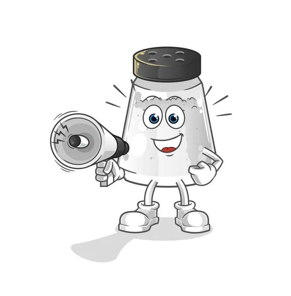 Salt Shaker Holding Hand Loudspeakers Vector Cartoon Character — Stock Vector