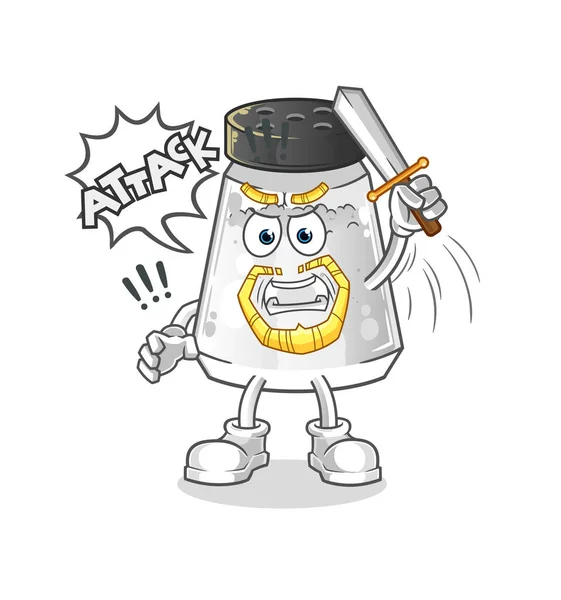 Salt Shaker Knights Attack Sword Cartoon Mascot Vector — Stockvector