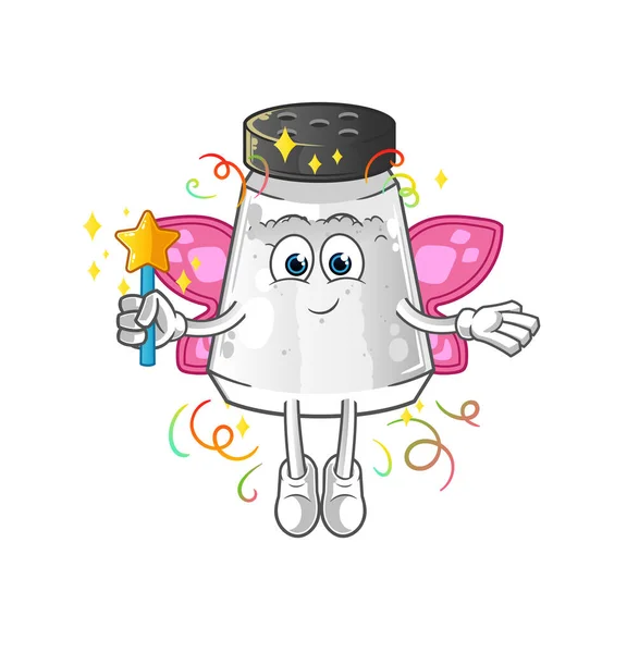 Salt Shaker Fairy Wings Stick Cartoon Mascot Vector — Stockvector