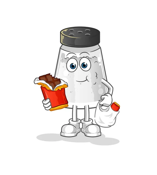 Salt Shaker Eat Chocolate Mascot Cartoon Vector — Stok Vektör