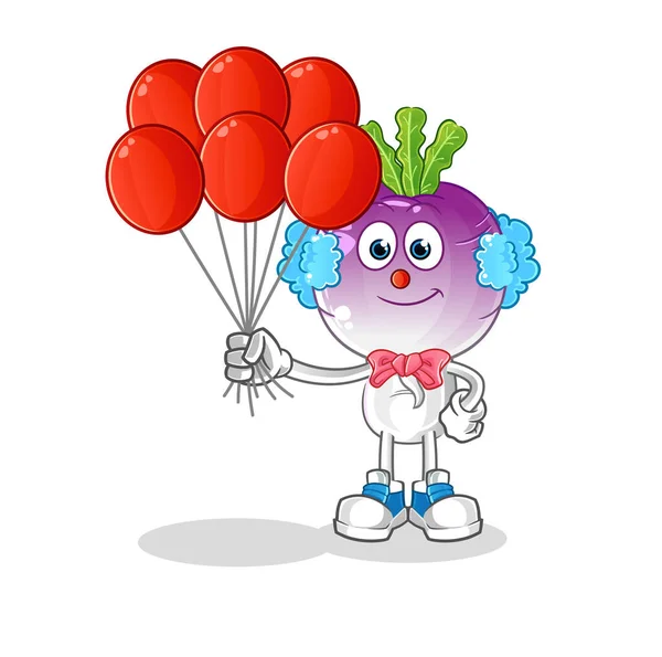 Turnip Head Cartoon Clown Balloons Vector Cartoon Character — Stock Vector