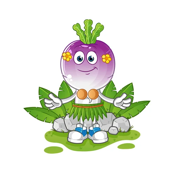 Turnip Head Cartoon Hawaiian Waving Character Cartoon Vector — Stock Vector