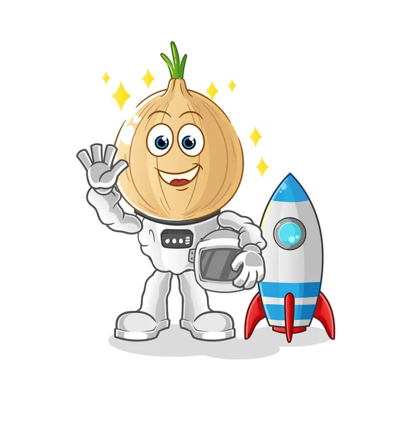 Garlic Head Cartoon Astronaut Waving Character Cartoon Vector — Stock Vector