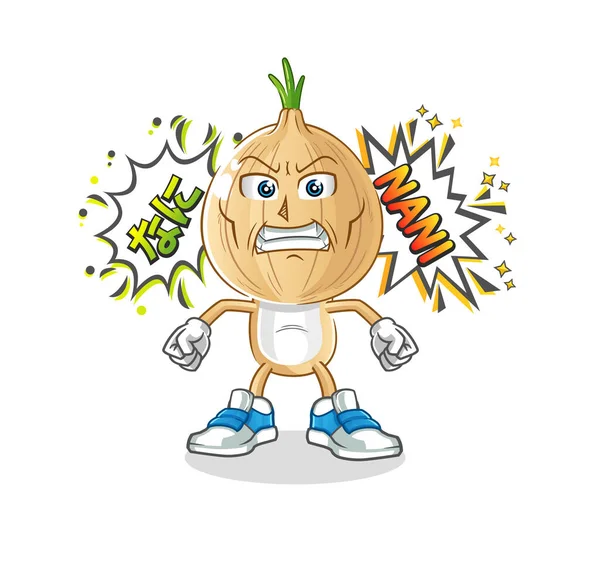 Garlic Head Cartoon Anime Angry Vector Cartoon Character — Vetor de Stock