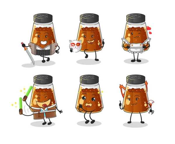 Pepper Powder Japanese Culture Group Character Mascot Vector — ストックベクタ