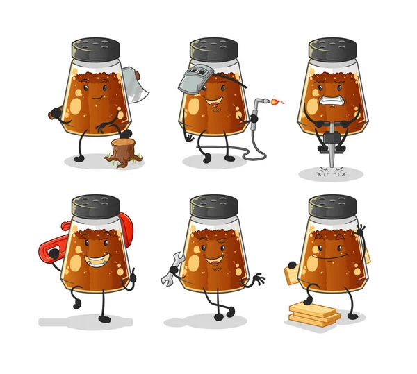 Pepper Powder Worker Set Character Cartoon Mascot Vector — Vetor de Stock