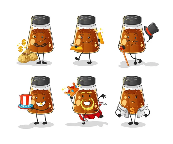 Pepper Powder Rich Character Cartoon Mascot Vector — ストックベクタ