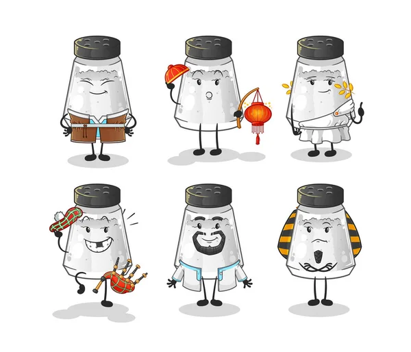 Salt Shaker World Culture Group Cartoon Mascot Vector — 图库矢量图片
