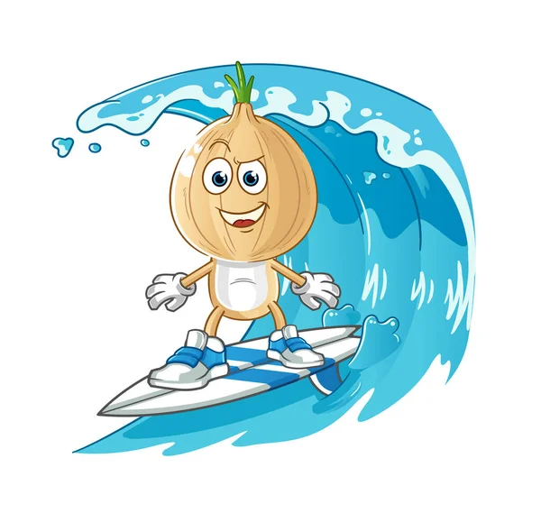 garlic head cartoon surfing character. cartoon mascot vector