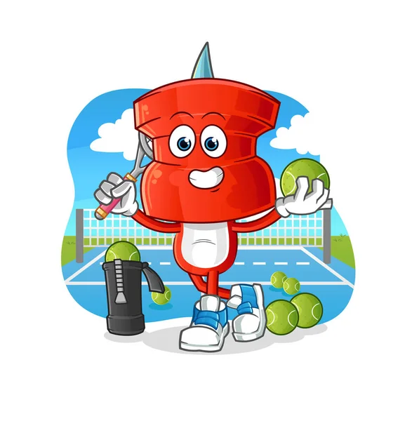 push pin head cartoon plays tennis illustration. character vector