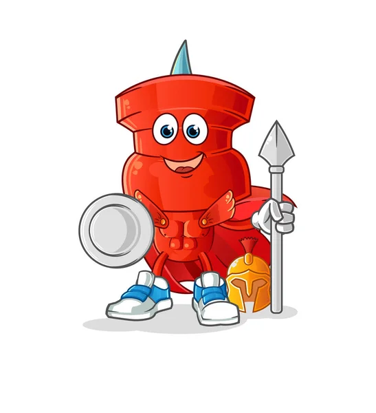 Push Pin Head Cartoon Spartan Character Mascot Vector — Stock Vector