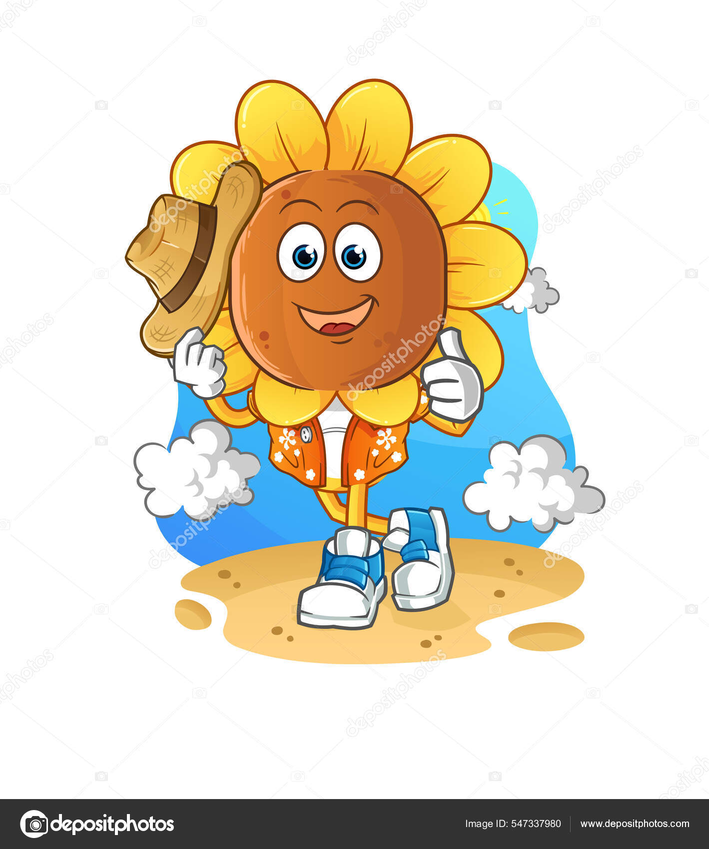 Sunflower Head Cartoon Vacation Cartoon Mascot Vector Stock Vector by