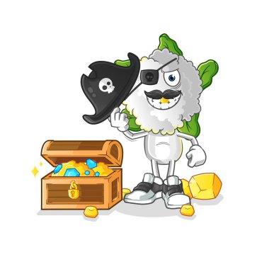 cauliflower head cartoon pirate with treasure mascot. cartoon vector