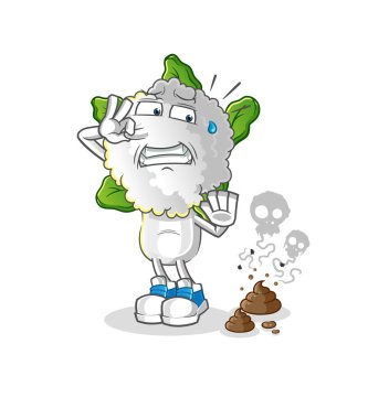 cauliflower head cartoon with stinky waste illustration. character vector