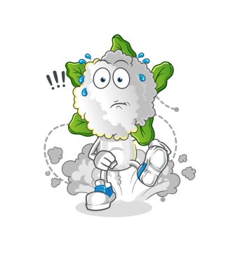 cauliflower head cartoon running illustration. character vector