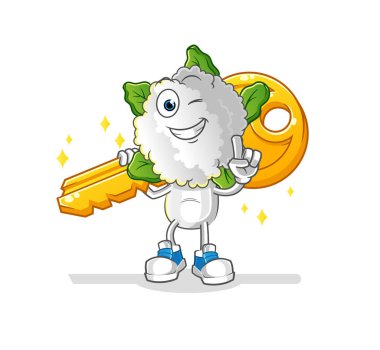 cauliflower head cartoon carry the key mascot. cartoon vector