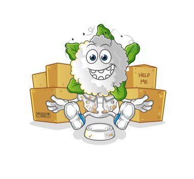 cauliflower head cartoon homeless character. cartoon mascot vector