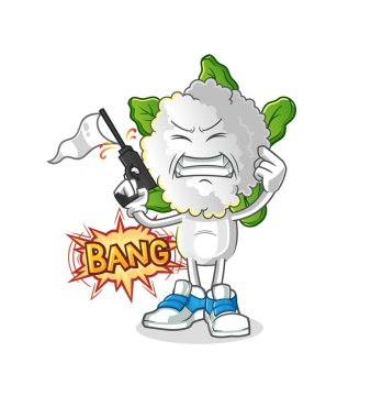 cauliflower head cartoon warning shot mascot. cartoon vector