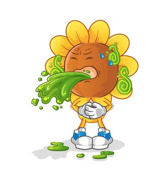 sunflower head cartoon throw up. cartoon mascot vector