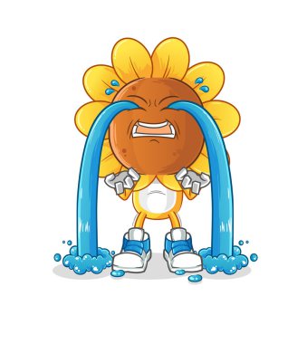 sunflower head cartoon crying illustration. character vector