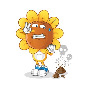 sunflower head cartoon with stinky waste illustration. character vector