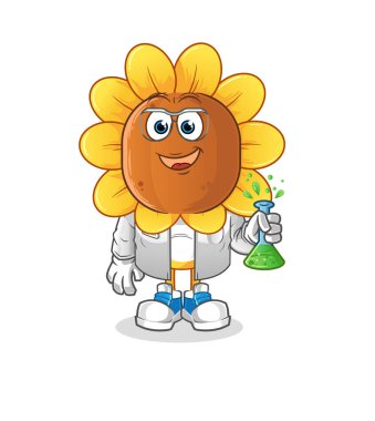 sunflower head cartoon scientist character. cartoon mascot vector