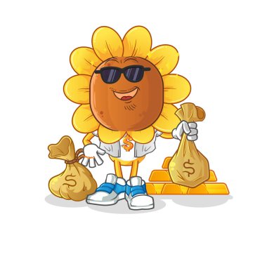 sunflower head cartoon rich character. cartoon mascot vector