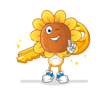 sunflower head cartoon carry the key mascot. cartoon vector