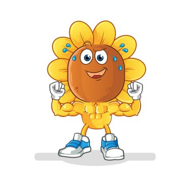 sunflower head cartoon muscular. cartoon mascot vector
