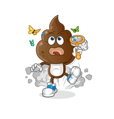 human shit head cartoon catch butterfly illustration. character vector