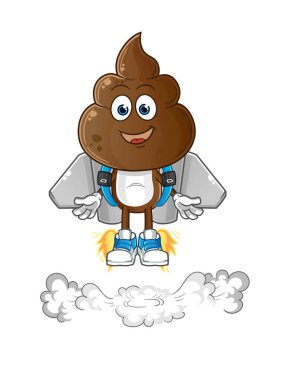 human shit head cartoon with jetpack mascot. cartoon vector