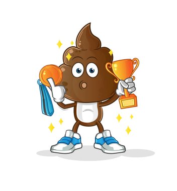 human shit head cartoon winner with trophie. cartoon character