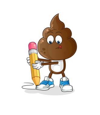 human shit head cartoon write with pencil. cartoon mascot vector