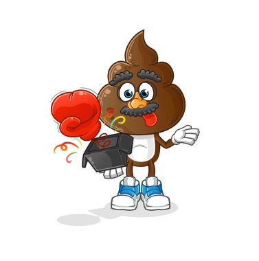 human shit head cartoon prank glove in the box. cartoon mascot