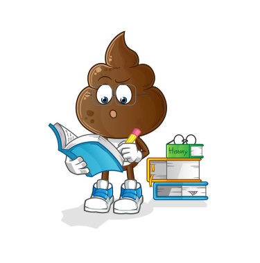 human shit head cartoon studying mascot. cartoon vector