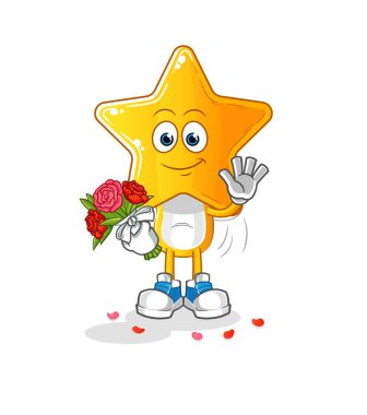 star head cartoon with bouquet mascot. cartoon vector