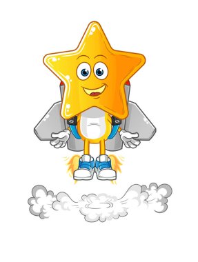 star head cartoon with jetpack mascot. cartoon vector