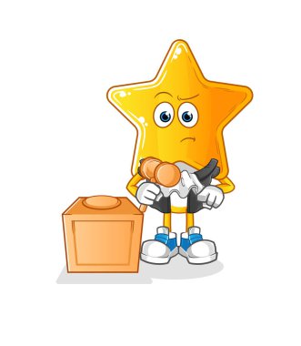 star head cartoon judge holds gavel. character vector