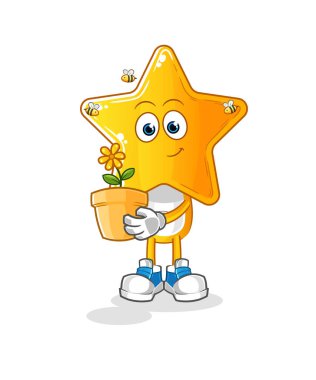star head cartoon with a flower pot. character vector