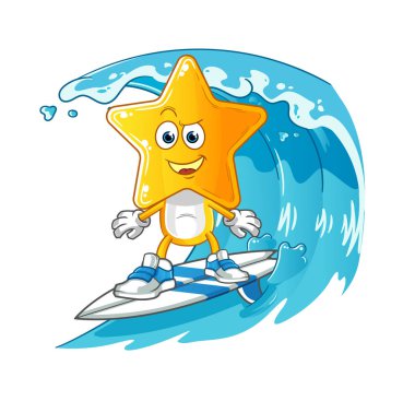 star head cartoon surfing character. cartoon mascot vector