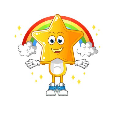 star head cartoon with a rainbow. cartoon vector