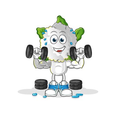 cauliflower head cartoon weight training illustration. character vector