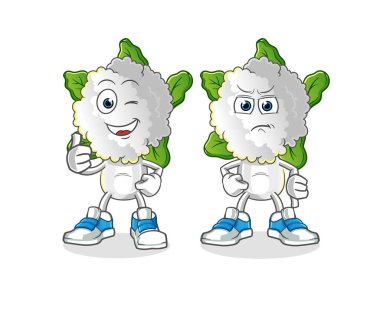 cauliflower head cartoon thumbs up and thumbs down. cartoon vector