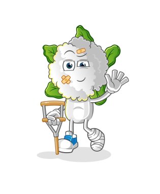 cauliflower head cartoon sick with limping stick. cartoon vector