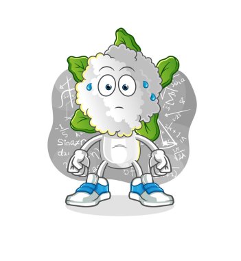 cauliflower head cartoon thinking hard vector. cartoon character