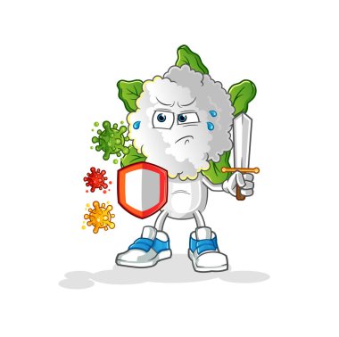cauliflower head cartoon against viruses. cartoon mascot vector