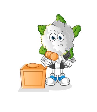cauliflower head cartoon judge holds gavel. character vector