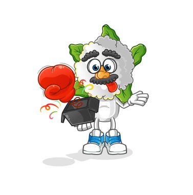 cauliflower head cartoon prank glove in the box. cartoon mascot