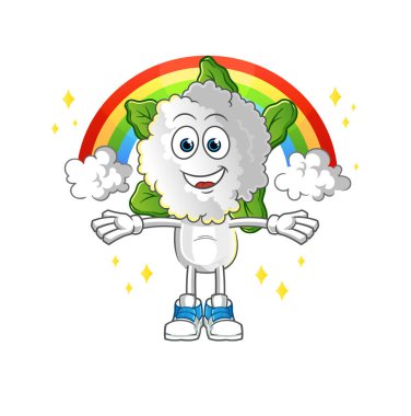 cauliflower head cartoon with a rainbow. cartoon vector