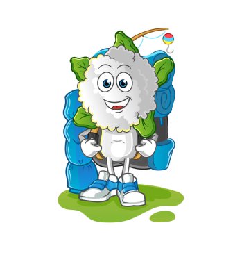 cauliflower head cartoon go camping mascot. cartoon vector